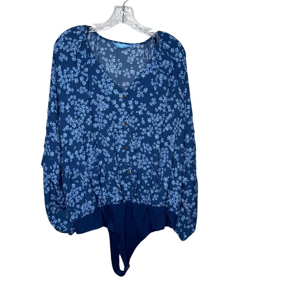 Draper James RSVP 2X Blue Floral  Bodysuit NWT $58‎ V-Neck Plus Size
